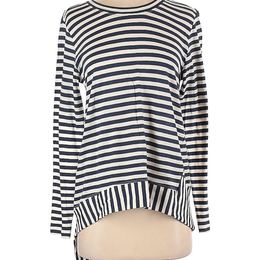 CAbi Navy and White Striped Long Sleeve Top